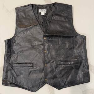 Vintage Duke Haband Genuine Leather Vest Black Mens Size XL Motorcycle Bikercore